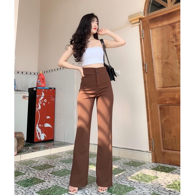 Quần Ống Loe Cạp Cao Hai Cúc Dáng Dài Vải Tuyết Mưa Loại 1 Không nhăn Không Bám Bụi Tôn Dáng | BigBuy360 - bigbuy360.vn