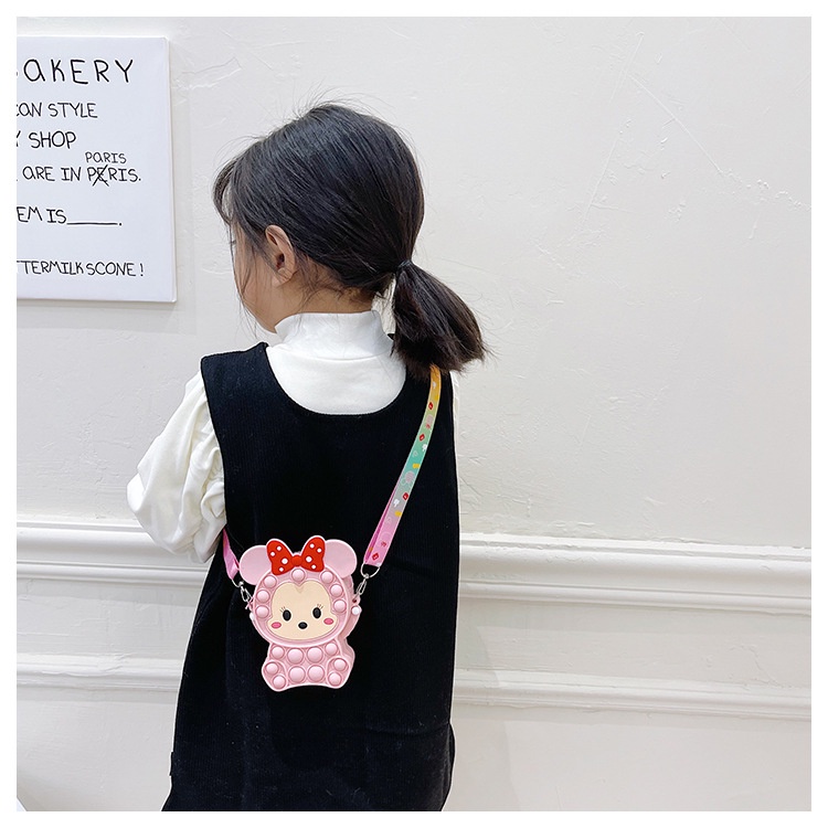 Túi Đeo Chéo Hình Pikachu / Minnie Màu Macaron Dễ Thương Cho Bé