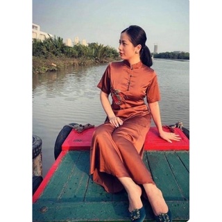 Đồ lam di chùa ➕➕Sẩm lụa thêu bông ✅✅ Lua mịn