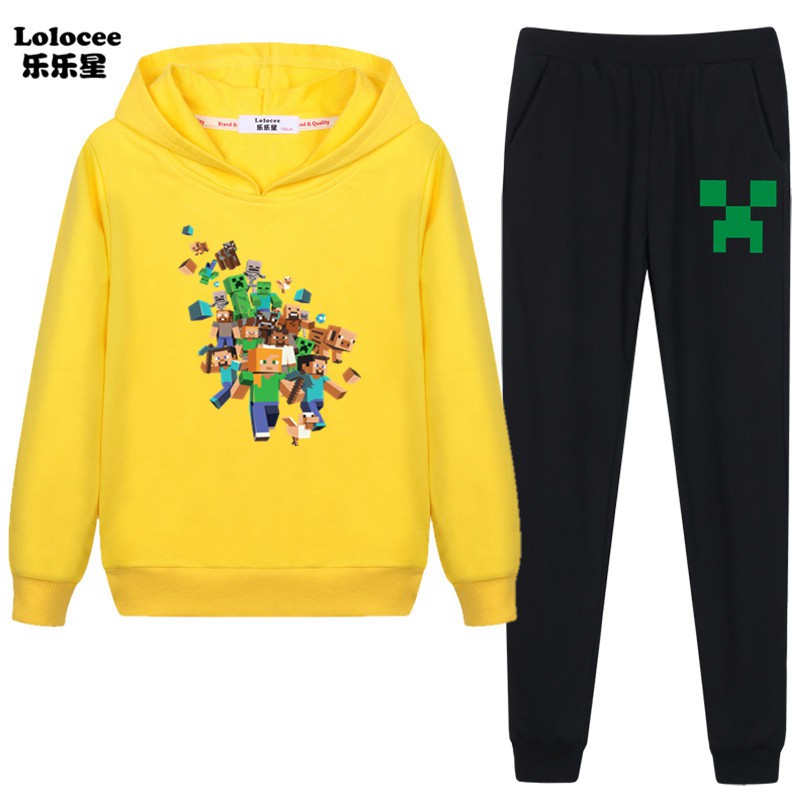 Set Áo Hoodies + Quần Dài Phong Cách Game Minecraft Cho Bé Trai Từ 3-14 Tuổi