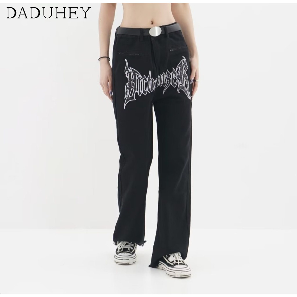 DaDuHey American Fashion Brand Vintage Embroidered Jeans Men's High Street Ins Fried Street Straight Hip Hop Loose Pants