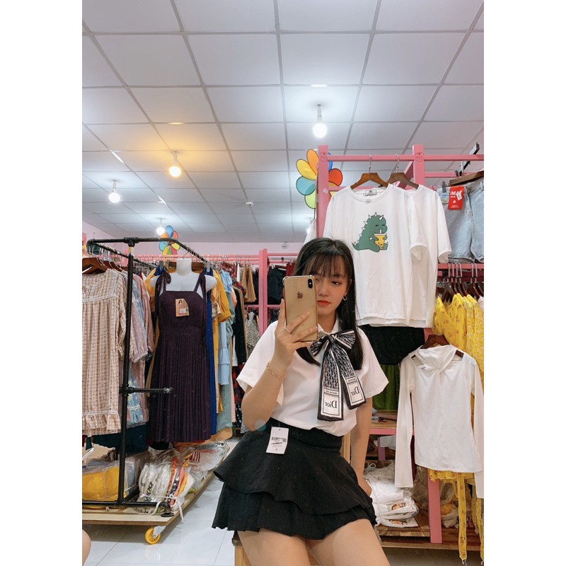 🌙 Suteki Openning: Áo kiểu voan kate cổ nơ sơ mi ngắn tay | BigBuy360 - bigbuy360.vn