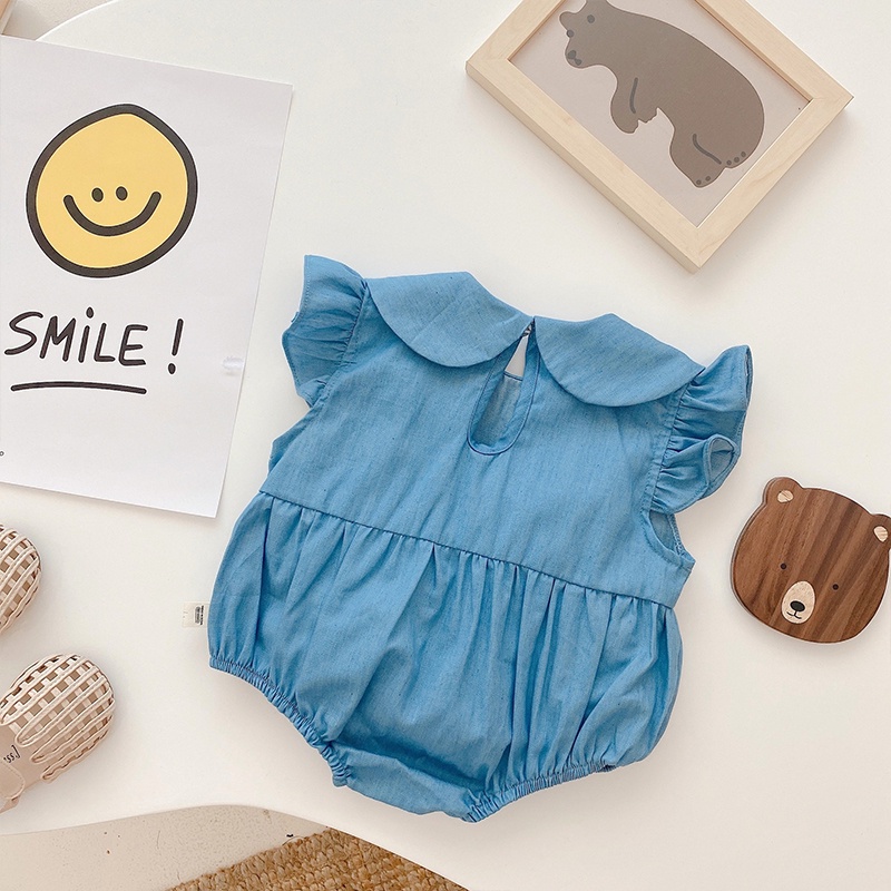 Bộ Áo Liền Quần In Hoạt Hình Phối Ren Thời Trang Mùa Hè Cho Bé Gái Sơ Sinh