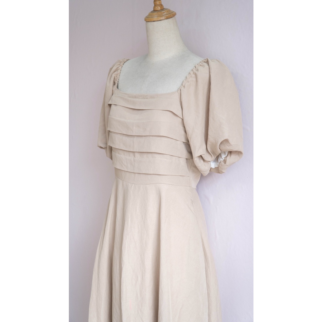 Đầm linen nữ tay phồng dáng xòe - Nhà Của Moon