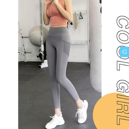 Quần tập yoga gym nữ legging cạp cao nâng mông thể thao có túi dáng dài vải thun GYGA