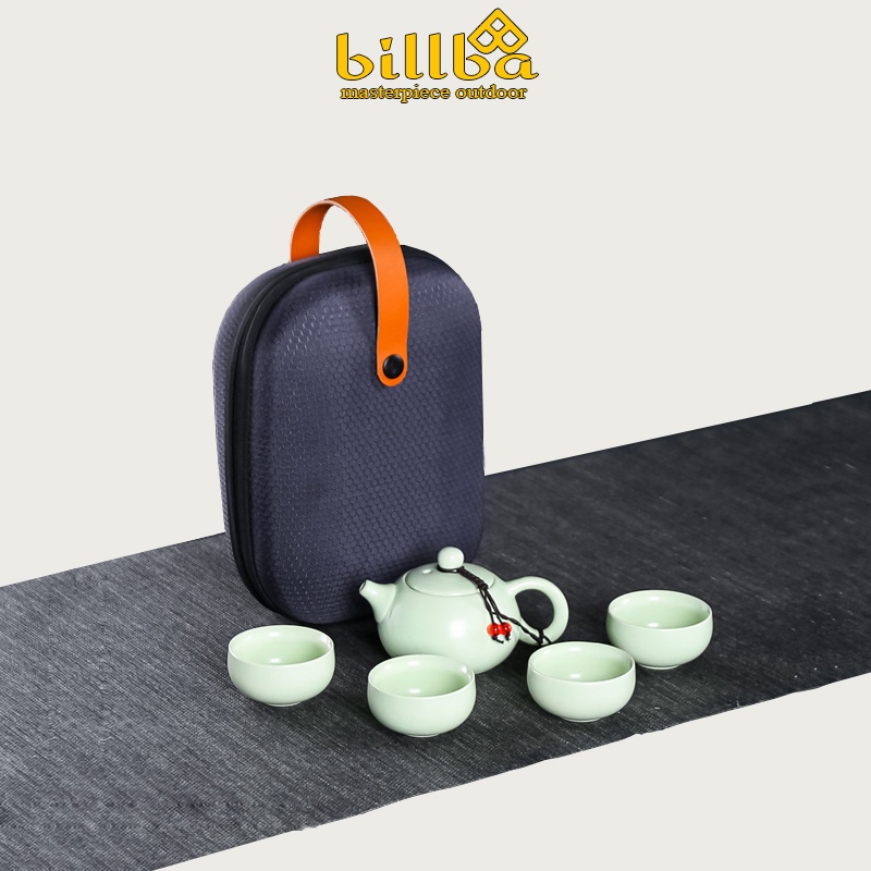 Ấm trà kèm 4 ly cốc đi cắm trại - Bộ ấm chén tử sa có túi đựng kèm - Billba Outdoor