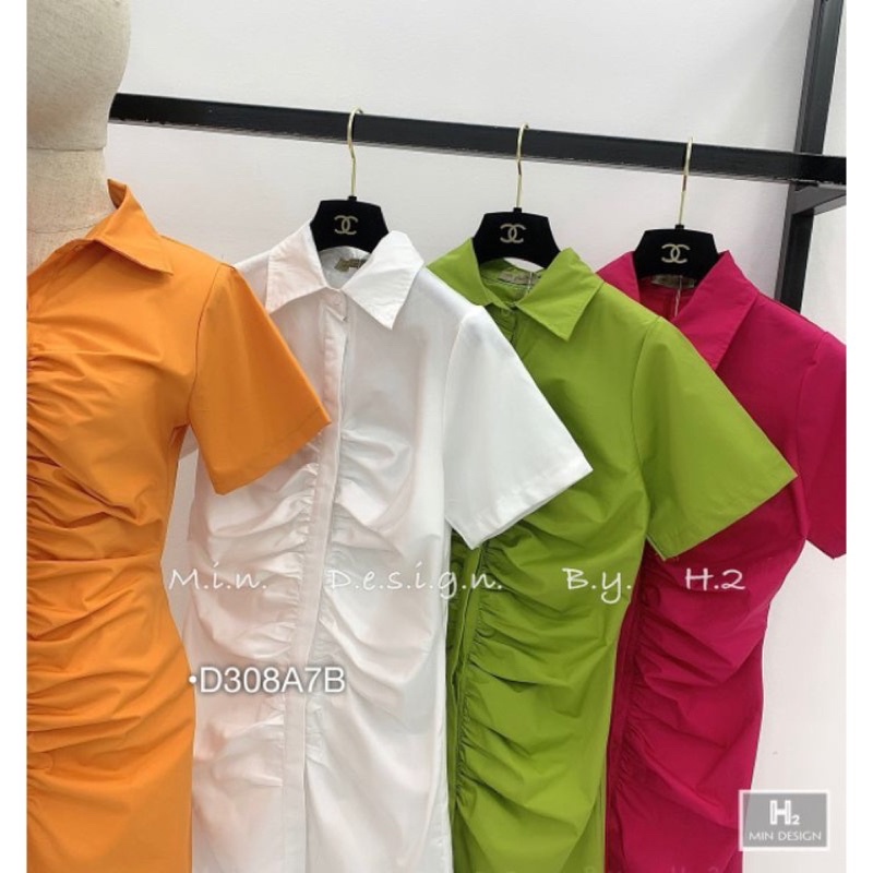 Đầm Sơ Mi Nữ Công Sở Đi Tiệc Váy Body Rúm Eo Tay Ngắn Chất Mát