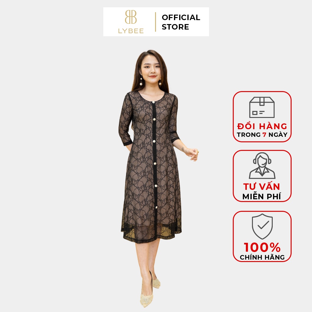 Đầm trung niên sang trọng cho mẹ thiết kế LYBEE phối ren trẻ trung LV680