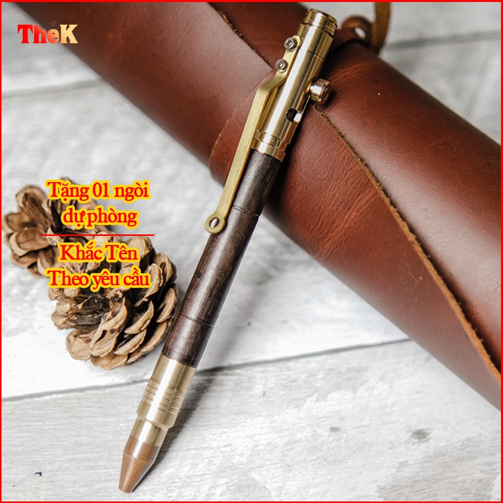 Bút ký cao cấp Handmade THE1 gia công 100% ĐỒNG THAU-GỖ CẨM,ngòi 0,7mm khắc tên theo yêu cầu-Bảo hành 1 năm K.MA Rise