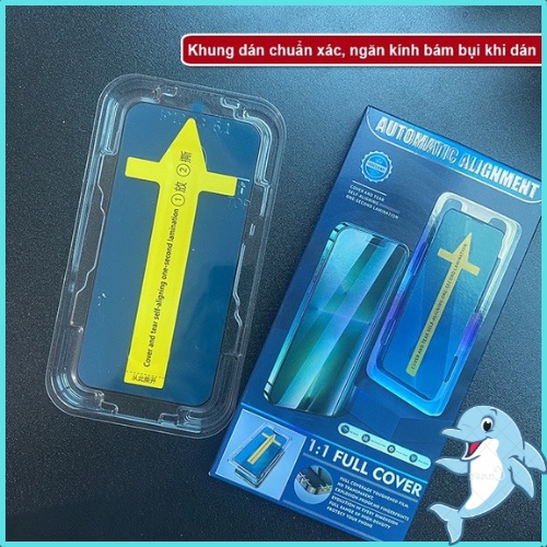 Kính cường lực tự dán blue arrow cho iphone , viền đen siêu mỏng, tĩnh điện chống bám bụi khi dán - Dolphin Case
