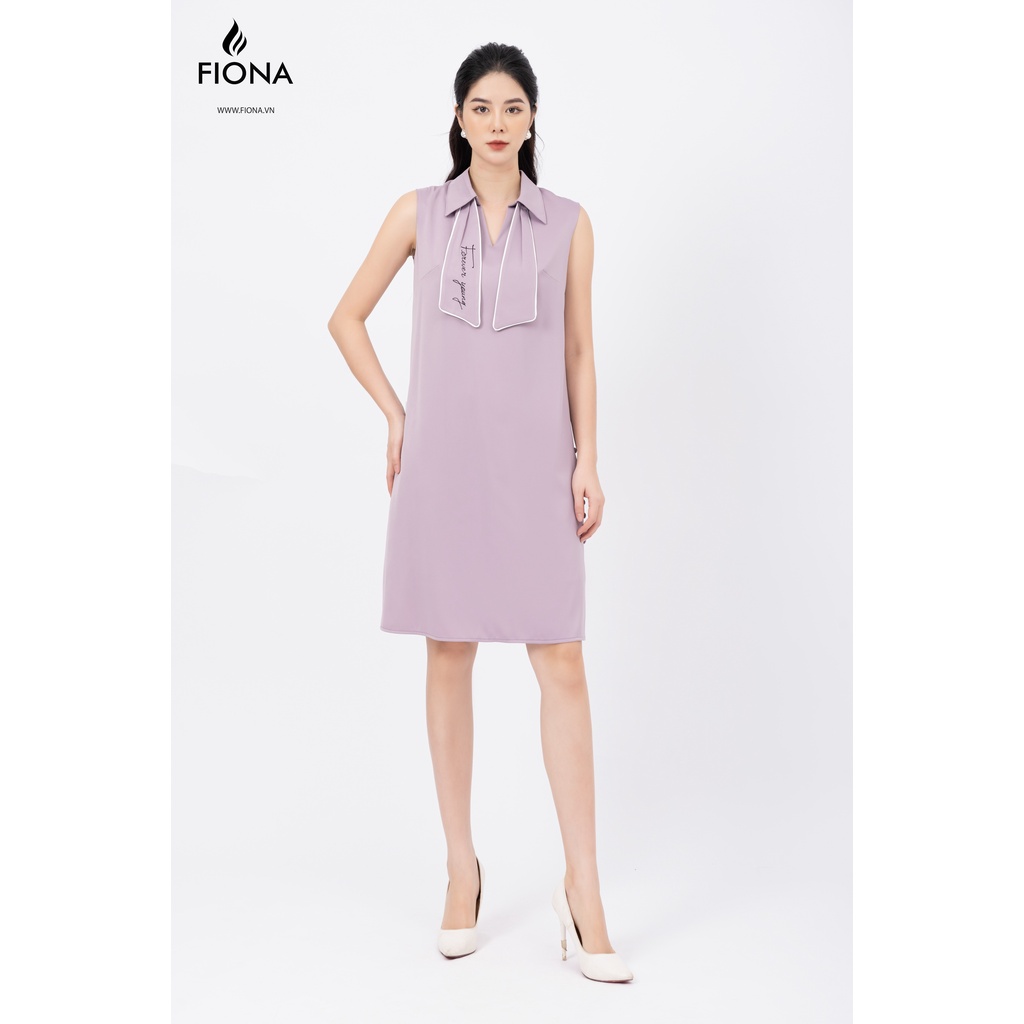 Đầm nữ dáng suông Fiona, Đầm sát nách cổ xẻ V lá cổ bong thêu đính dời FIONA F451069