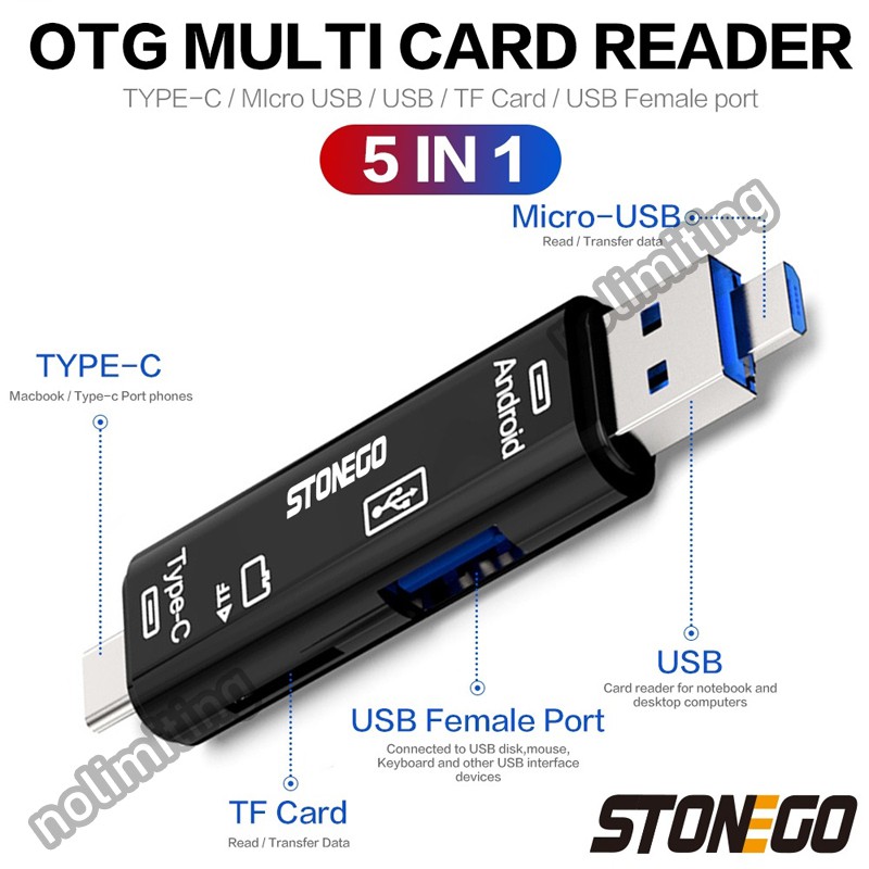 Đầu Đọc Thẻ Nhớ Usb / Micro Usb / Sd Tf 5 Trong 1