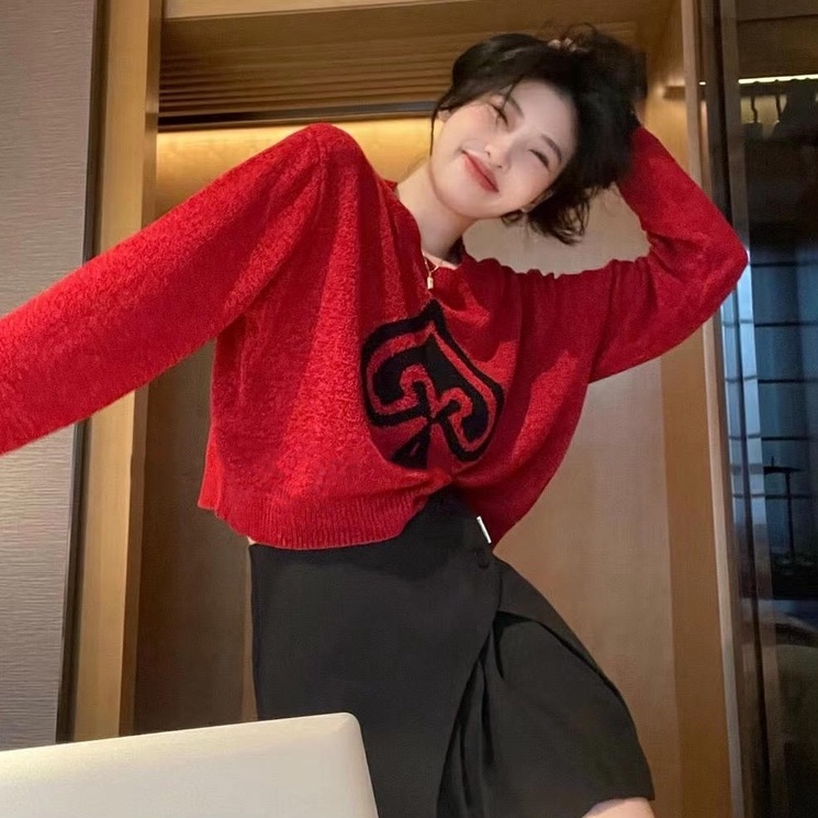 Áo ZHELIHANGFEI dệt kim tay dài lưng cao quyến rũ thời trang xinh xắn cho nữ