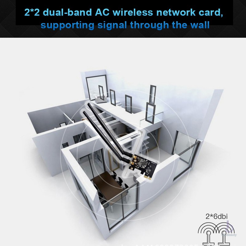 Card Mạng Wifi 1300mbps Pci-E 802.11 Ac 2.4 / 5ghz