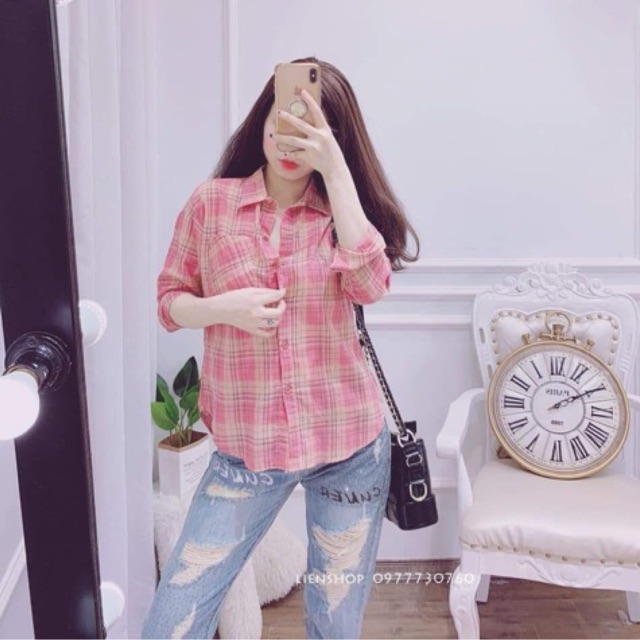 Áo sơ mi kẻ hồng hoặc vàng siêu hót | BigBuy360 - bigbuy360.vn