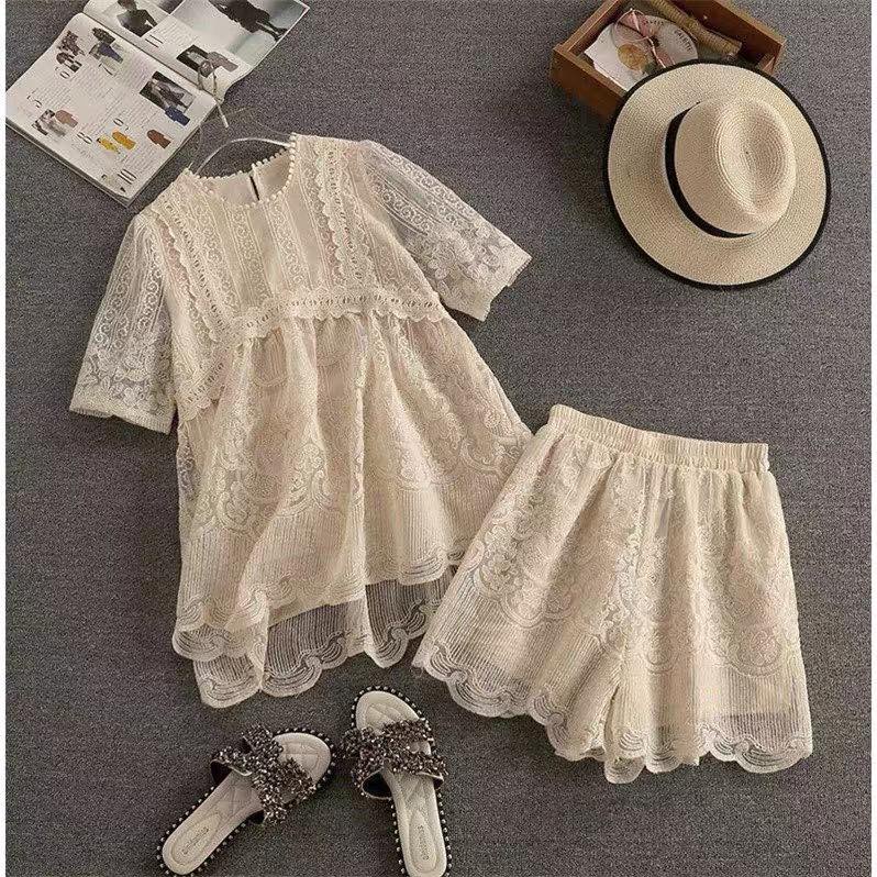 Set ren trắng mặc nhà linen cao cấp, đồ mặc nhà cao cấp