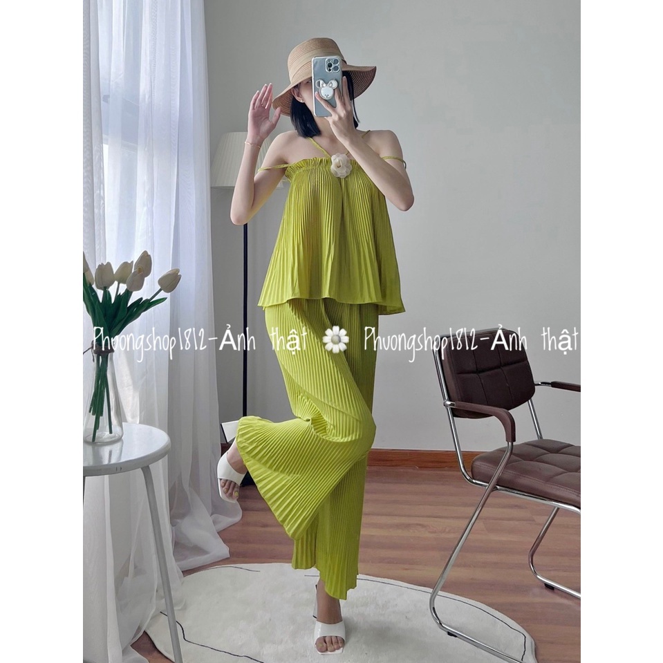 Sét Bộ Áo Trễ Vai xếp ly tầng kèm quần ống rộng,hàng loại 1 [ Ảnh-Video Thật ] Phuongshop1812