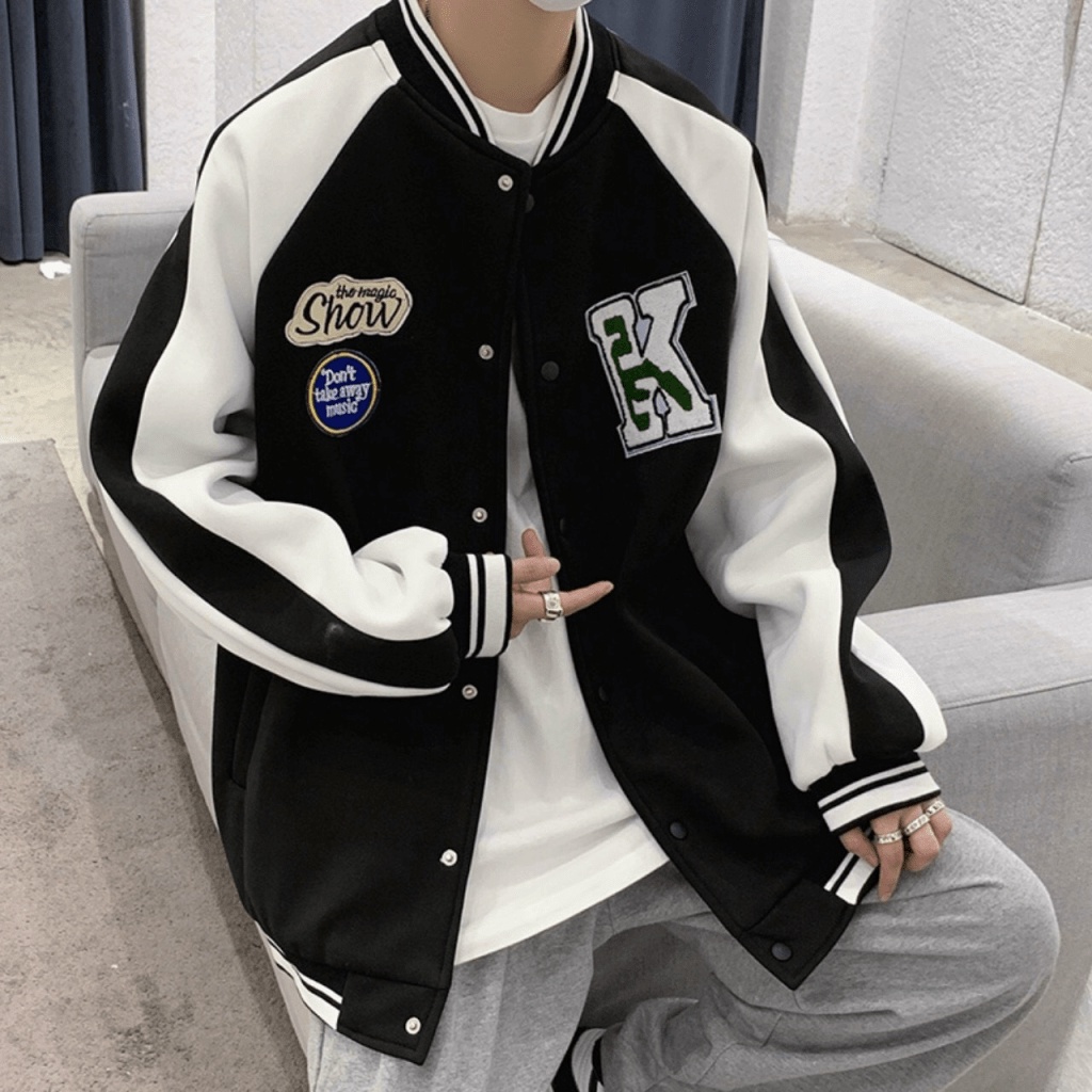 Áo Khoác Bomber Nam Chữ K Nút Cài Chất Nỉ Loại 1 Dày Mịn Phối Chữ Lưng Form Rộng Kiểu Dáng Unisex Mặc Thoải Mái [NEW UNI