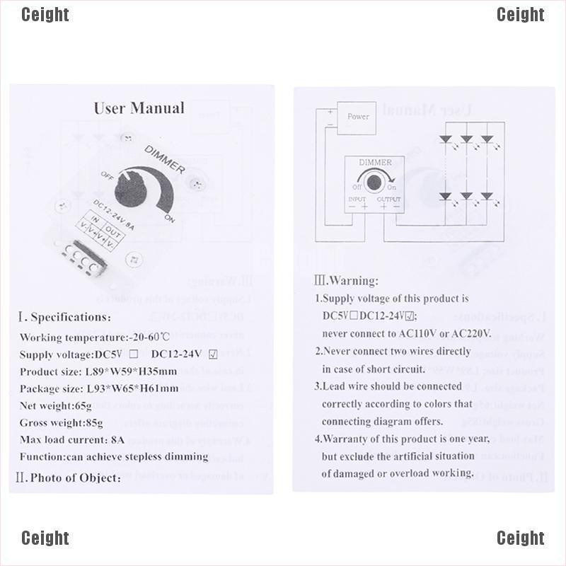 Công Tắc Điều Khiển Độ Sáng Đèn Led 12v-24v 8a Pir