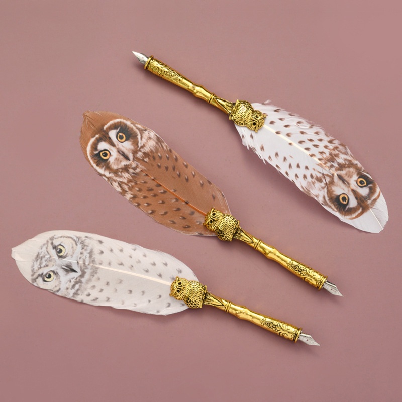 Hộp Bút Thư Pháp Hình Chim Cú Lông Vũ Thư Pháp Cổ Điển Với Ngòi Sáp Đóng Dấu Niêm Phong