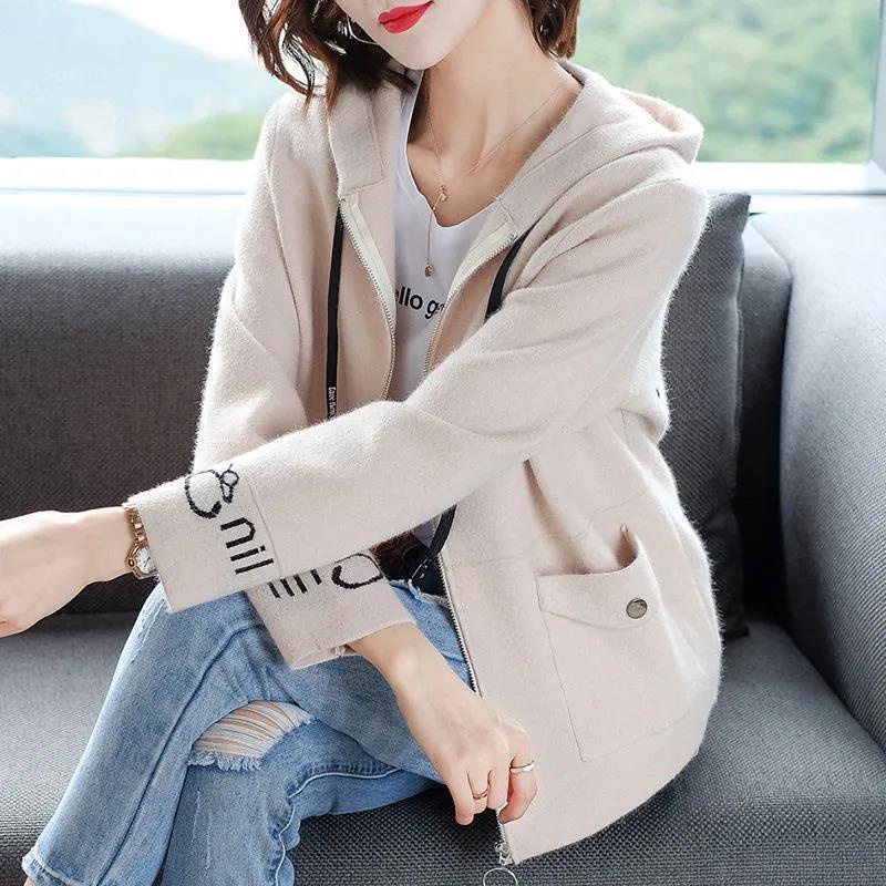 Áo khoác len có mũ trùm đầu sản phẩm mới áo khoác cardigan dây kéo ngắn Hàn Quốc hàng đầu xu hướng | BigBuy360 - bigbuy360.vn