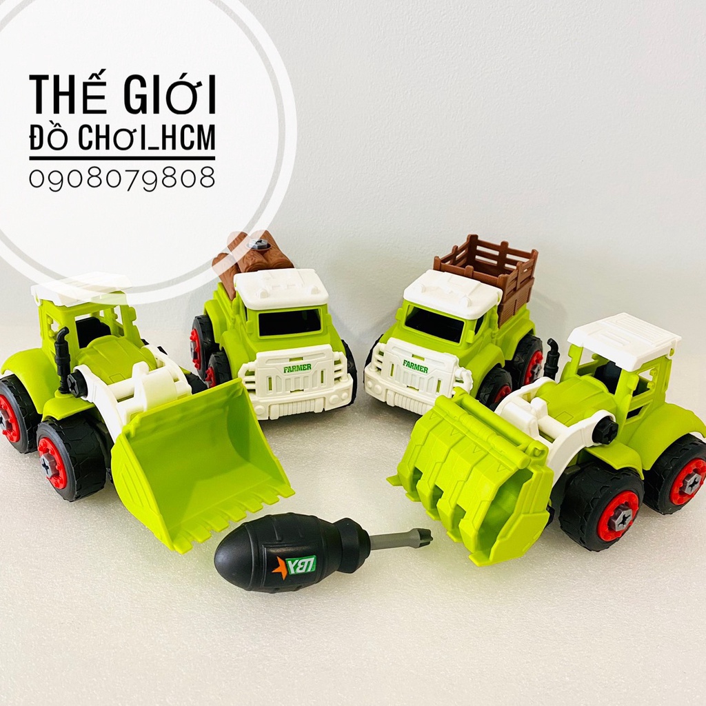 [VẶN ÓC KÈM TUA VÍT] Túi đồ chơi xe 4 xe công trình lắp ghép dành cho bé thích mô hình xe ô tô nông trường DIY 589-18D