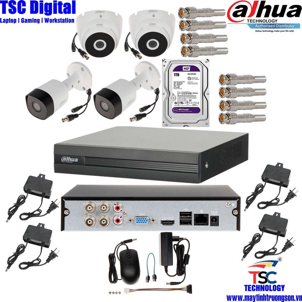 Combo Camera TSCD42T2D DAHUA 4 Mắt Cam 2M Dahua DSS | Kèm Ổ Cứng Lưu Trữ 2Tb/ 2000Gb