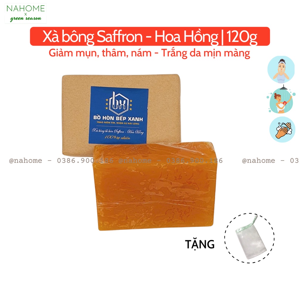 Xà bông nghệ tây Saffron Hoa Hồng dưỡng da Xà phòng bồ hòn bếp xanh handmade 120gr