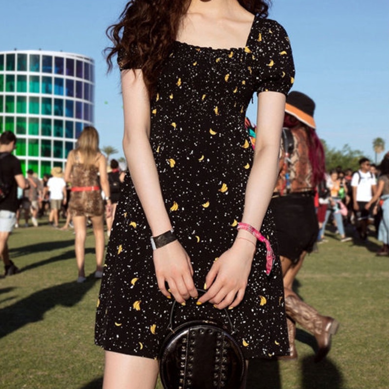 Đầm Tay Ngắn Cổ Vuông Họa Tiết Hoa Thời Trang Hàn Quốc Xinh Xắn Cho Nữ