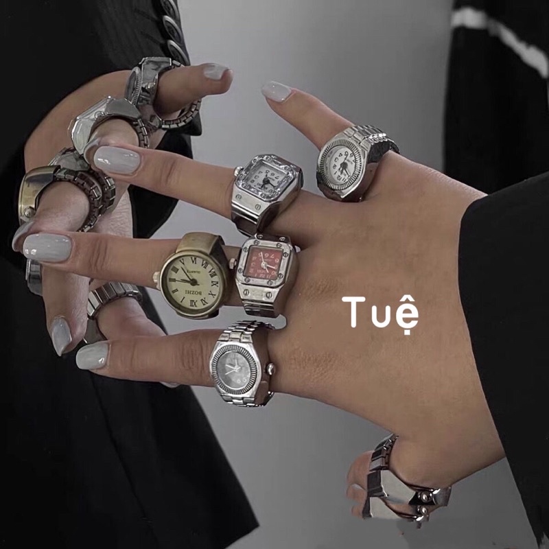 Nhẫn đồng hồ punk , đồng hồ mini điện tử sáng tạo cổ điển thời trang