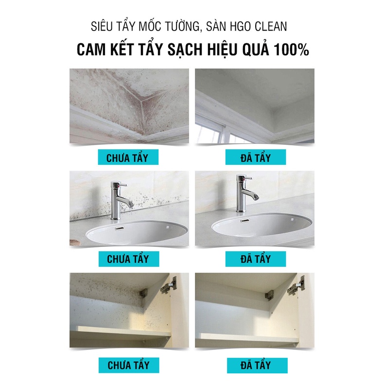 Siêu tẩy mốc tường, sàn HGO CLEAN Hàng chuyên dụng tẩy sạch hiệu quả 100%.Chai 500ml