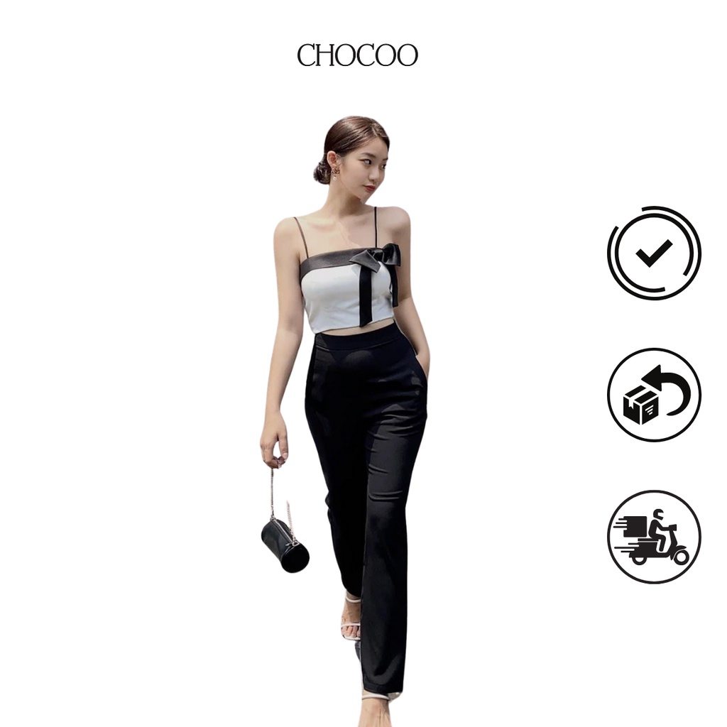 Quần dài nữ CHOCOO Beverly thiết kế ống túm đen trắng chất liệu cao cấp
