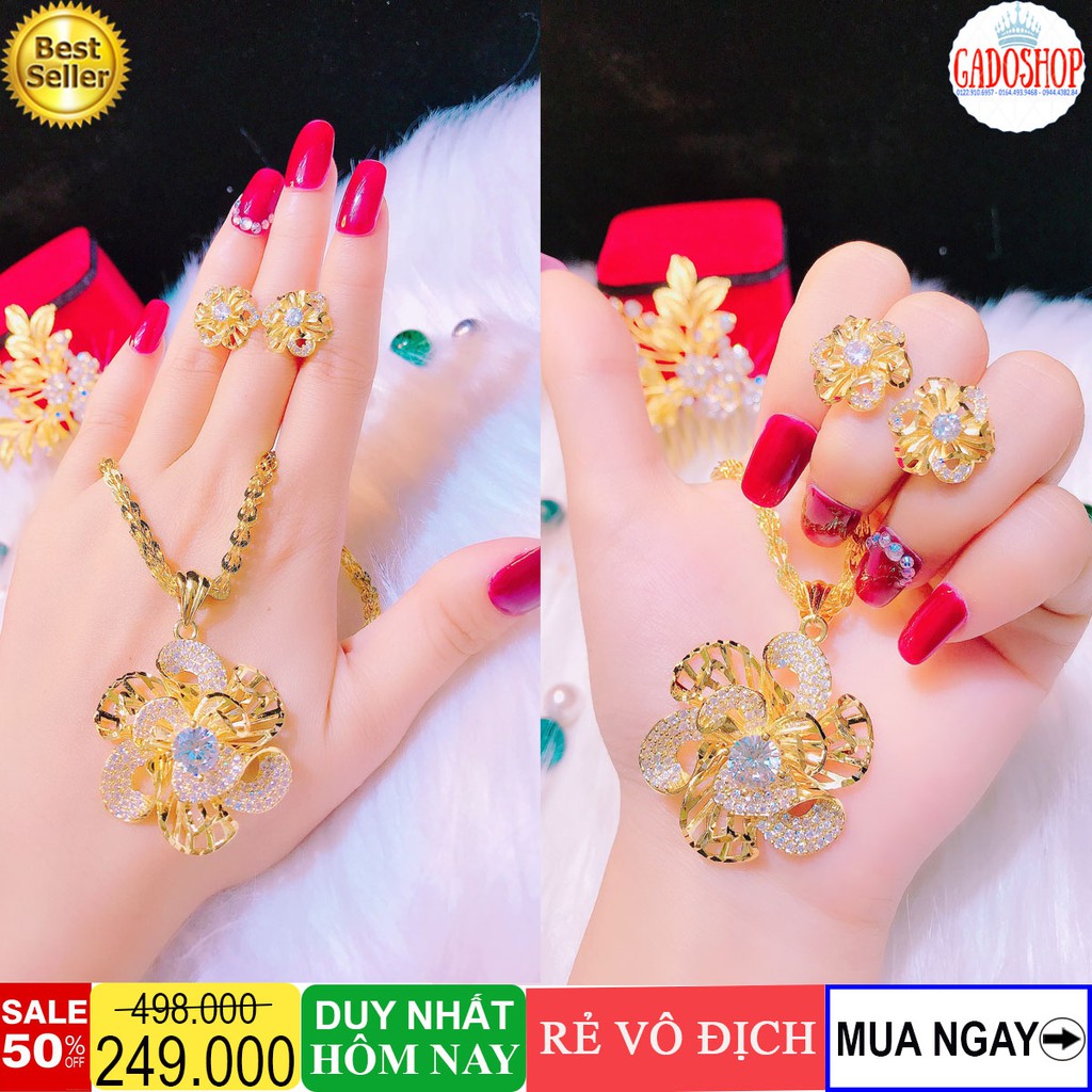 Bộ trang sức nữ, bộ trang sức 2 món dây chuyền và bông tai _ vàng GADO VB221111904 - dùng đi tiệc cực kì sang chảnh