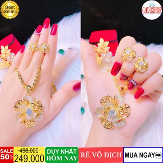 Bộ trang sức nữ, bộ trang sức 2 món dây chuyền và bông tai _ vàng GADO VB221111904 - dùng đi tiệc cực kì sang chảnh