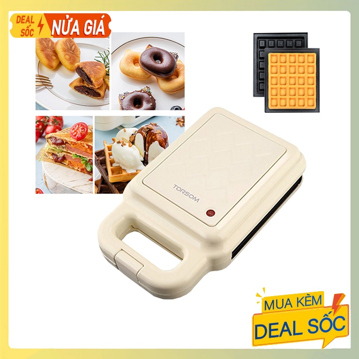 Máy nướng bánh tổ ong vuông mini máy làm bánh waffle Torsom [sẵn hàng]