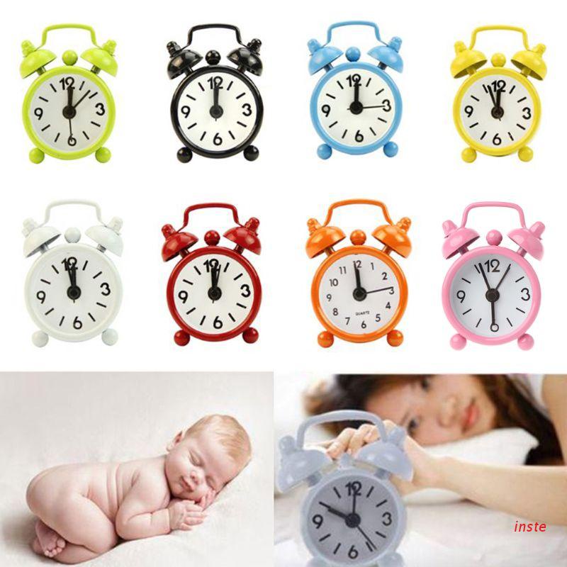 Inste Đồng Hồ Báo Thức Mini Để Bàn Hình Tròn Kỹ Thuật Số Dễ Thương Cho Bé