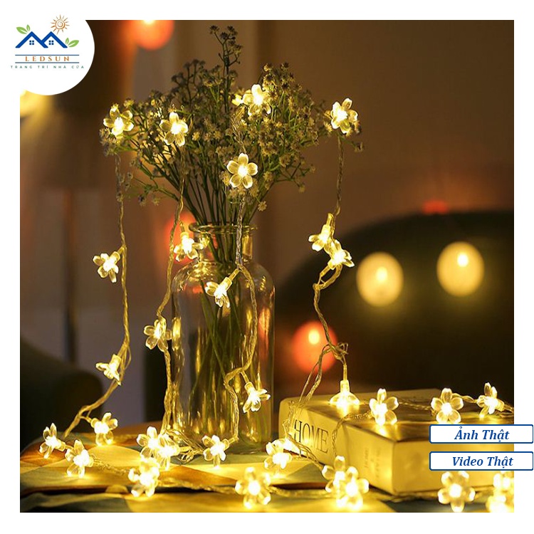 Đèn led dây trang trí năng lượng mặt trời decor phòng ngủ bàn làm việc phòng khách hoa anh đào