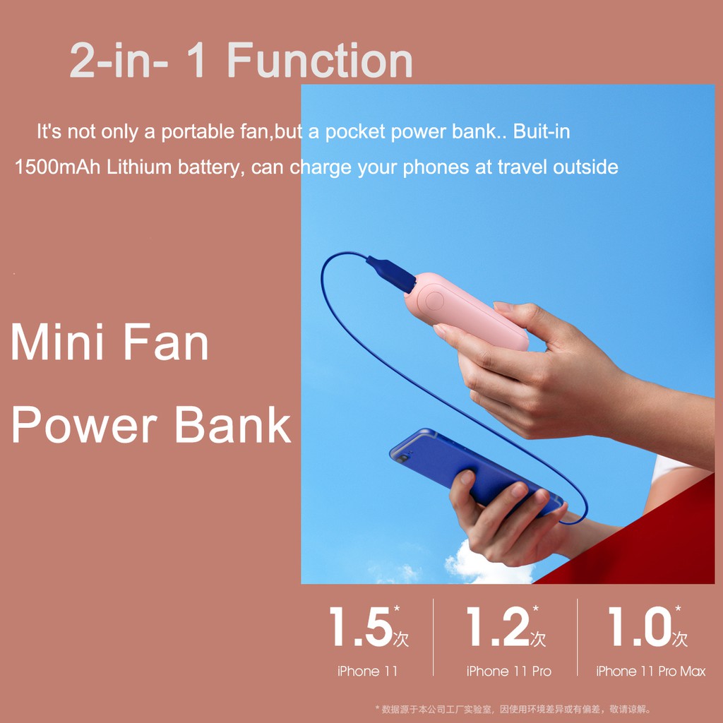 Quạt Tích Điện Quạt Mini Cầm Tay 1500mah Ắc Quy Ngân hang năng lượng | BigBuy360 - bigbuy360.vn