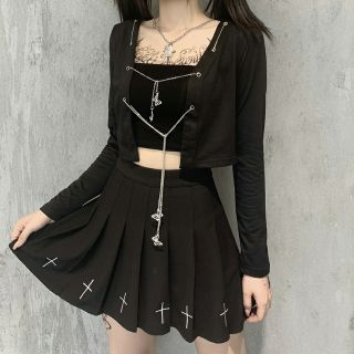 Set áo thun cardigan croptop phối xích bươm bướm phong cách ulzzang trẻ trung cá tính