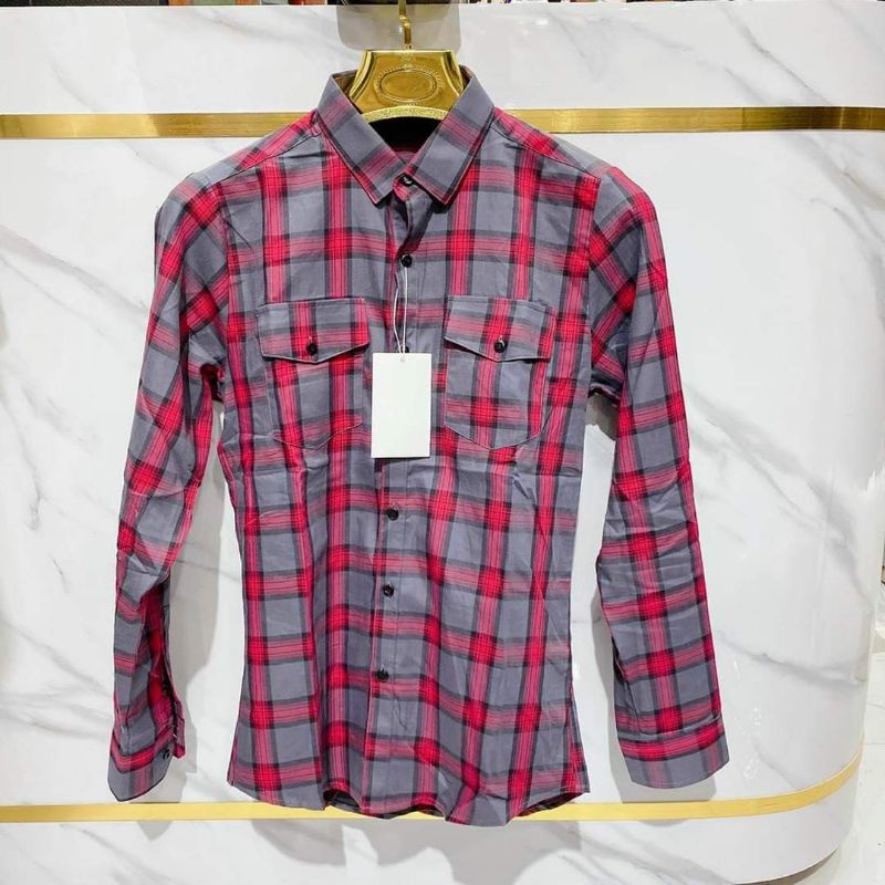 Áo sơ mi bbr dài kẻ sọc caro phối 2 màu 2 túi ngực , chất liệu cotton không phai màu