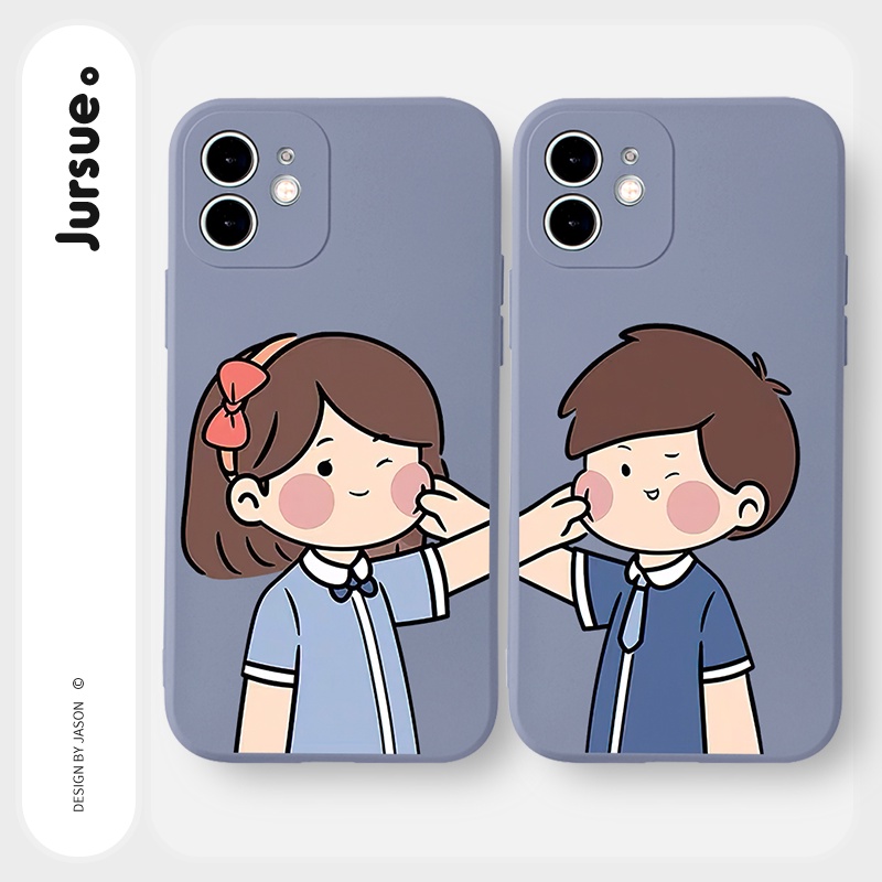 Ốp lưng JURSUE hoạt hình cặp đôi dễ thương đẹp Cho iPhone 14 13 12 11 Pro Max SE 2020 X XR XS 8 7 ip 6S 6 Plus kute Y2164