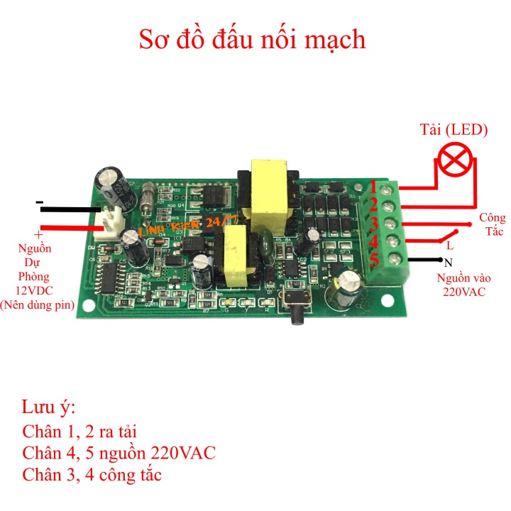 Mạch UPS 12VDC Lên 220VAC, Nguồn Dự Phòng Cho Đèn LED 7W – 26W Tự Động Sạc Cho Pin 12V