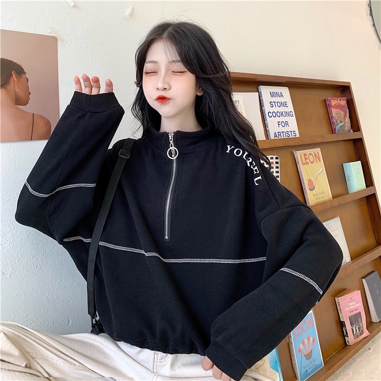 IELGY    Áo sweater Mỏng Ngắn Dáng Rộng Thời Trang Cho Nữ