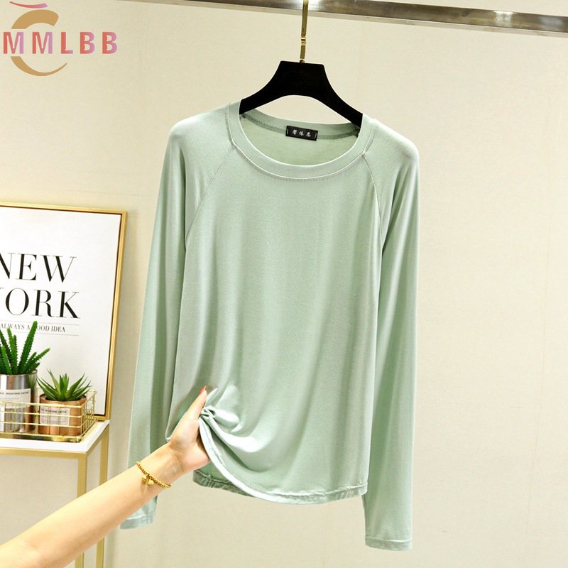 Áo Thun cotton modal Mỏng Tay Dài Cổ Tròn Dáng Rộng Thời Trang Xuân Thu Cho Nữ