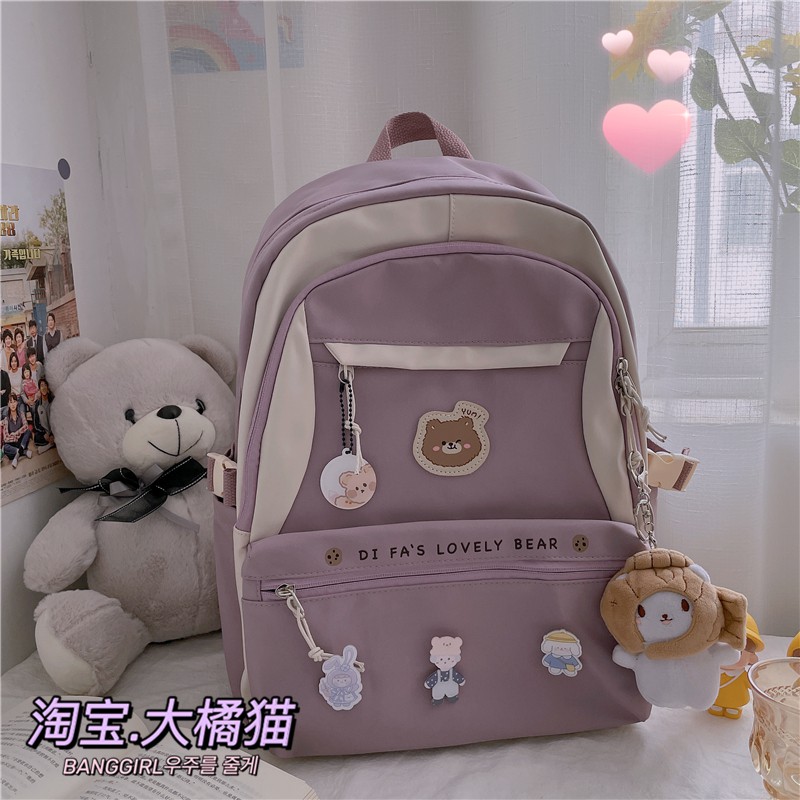 Cặp đi học nữ cute, Balo thời trang ulzzang hàn quốc mạc gấu yuni.