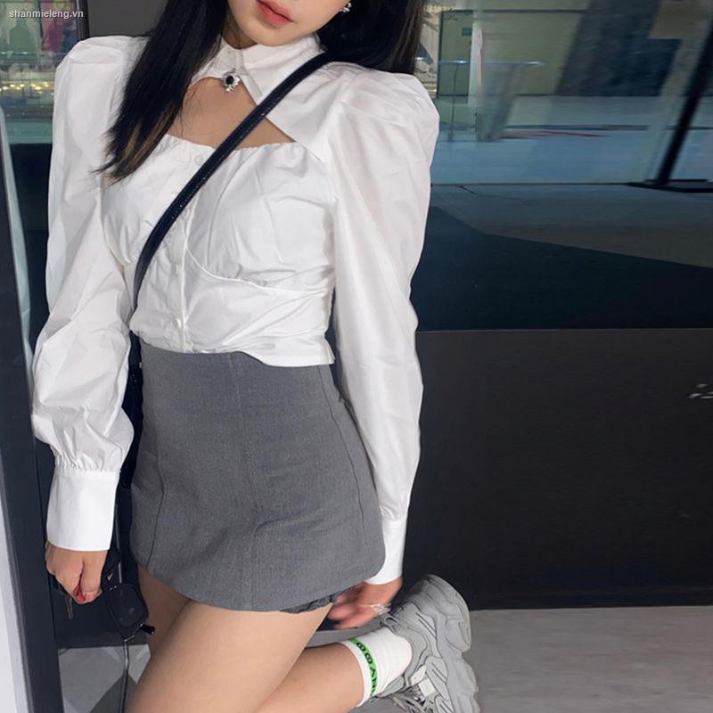 Áo sơ mi tay dài màu trắng che nắng thiết kế mỏng thời trang mùa hè 2021 mới dành cho nữ