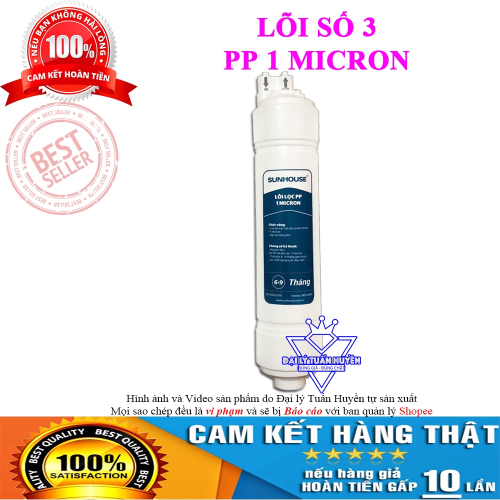 Bộ lõi lọc nước 123 đúc liền nối nhanh Sunhouse chính hãng, dùng cho cây nước nóng lạnh model SHA76214CK-S, SHA76215CK