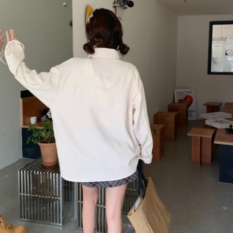 ZHELIHANGFEI Áo Sơ Mi Tay Dài Form Rộng Theo Phong Cách Retro Dễ Phối Đồ