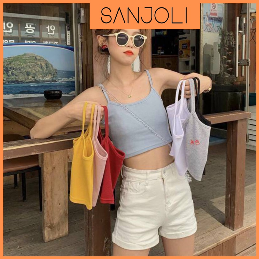 Áo Hai Dây Crt SANJOLI Croptop Kiểu Ôm Body Chất Len Gân Nhiều Màu Trắng Đen Đỏ Xám AO022 | BigBuy360 - bigbuy360.vn