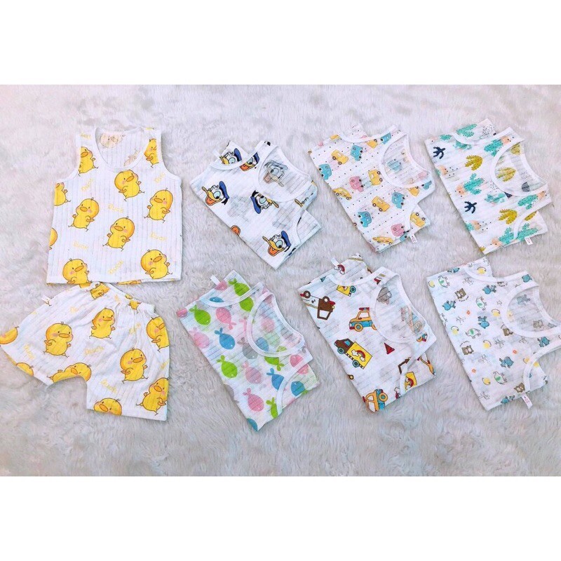 Bộ ba lỗ cotton giấy cho bé trai và gái size đại 15-24kg